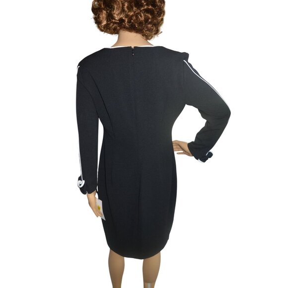 New Calvin Klein Back White Bow Trim V Neck Sheath Dress Women Size 10 Whimsygot - Picture 5 of 9